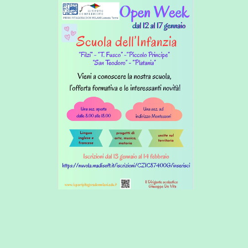 Open Week dal 12al 17 gennaio – Scuola dell’Infanzia